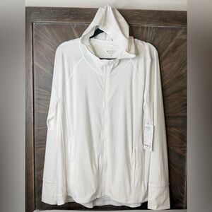 Athleta Pacifica Illume UPF Hooded Zip Jacket/Coverup Swim Beach white Sz XL NWT